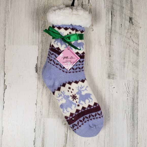 NWT Mari Clare Sherpa Lined Knit Winter Reindeer Design No-Slip Slipper Socks - Picture 1 of 6